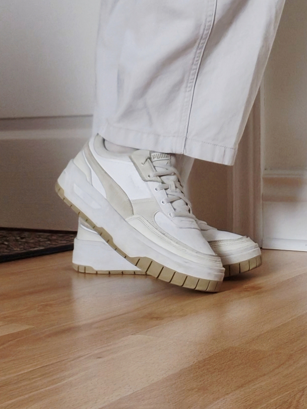 Puma White and Beige Platform Sneakers